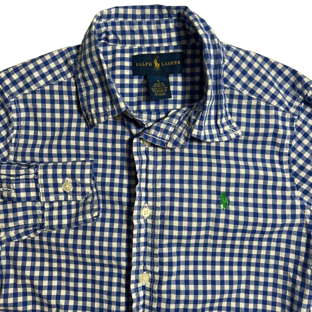 Ralph Lauren Boys 5 Blue White Gingham Button Down Shirt Pony Preppy Shirt